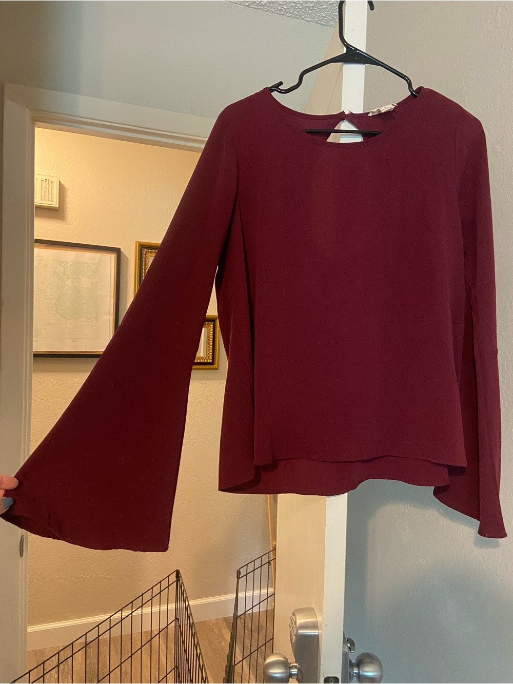 one clothing Burgundy Bell-Sleeve Blouse